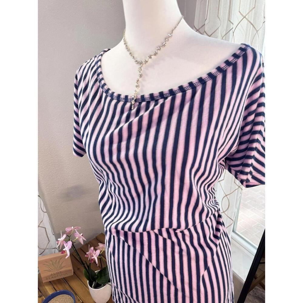 Victorias Secret Shirt Womens Small Pink Navy Striped Ruched Boatneck Tee Nighty